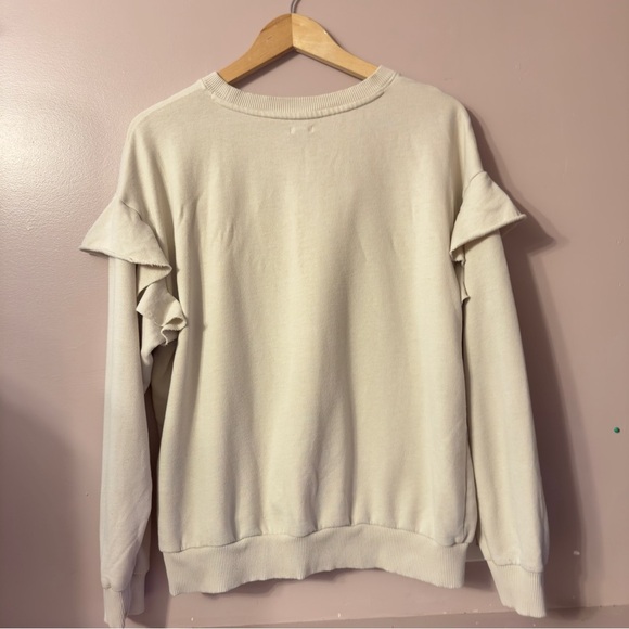 Aerie Ruffle Shoulder Crewneck Sweater Cream Women Size L - Picture 8 of 8